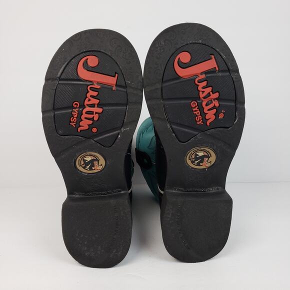 Justin Gypsy Womens Size 7 B Teal Black Leather Pull On Western Cowboy Boots - Picture 8 of 14